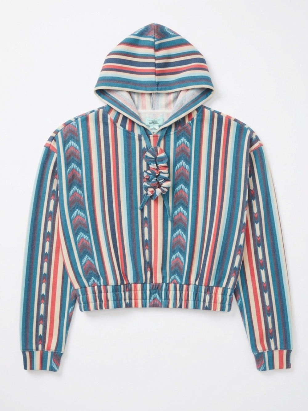 Wrangler Striped Hooded Pullover - Blue, Teal & Coral